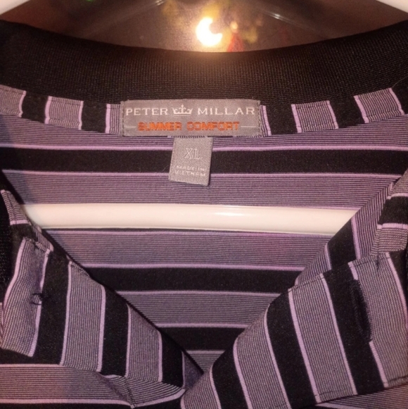 Peter Millar Golf Polo Shirt Black and Gray Striped XL Dri-Fit - Picture 2 of 5